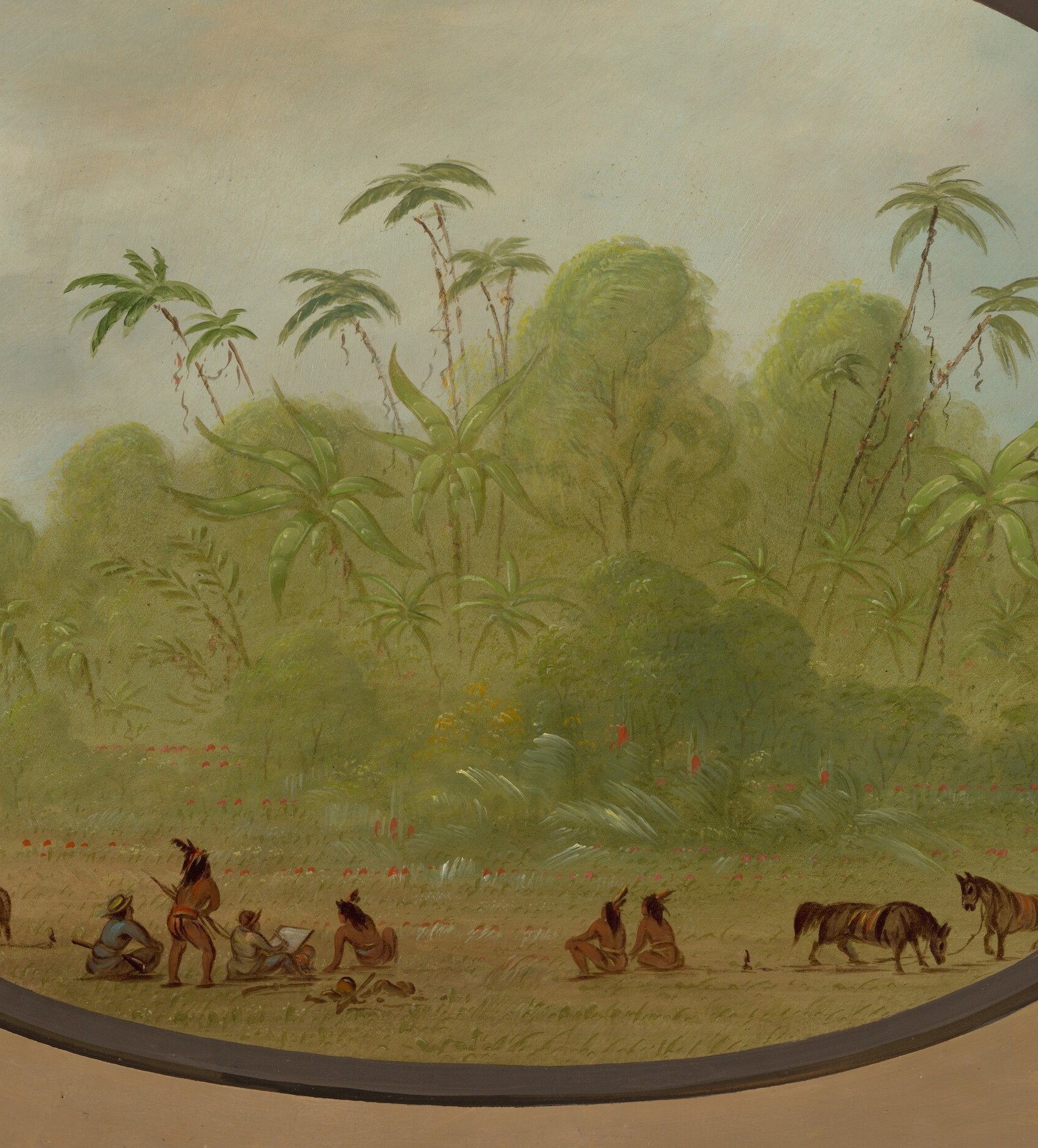 This scene, a private moment, depicts the artist sketching a tree.