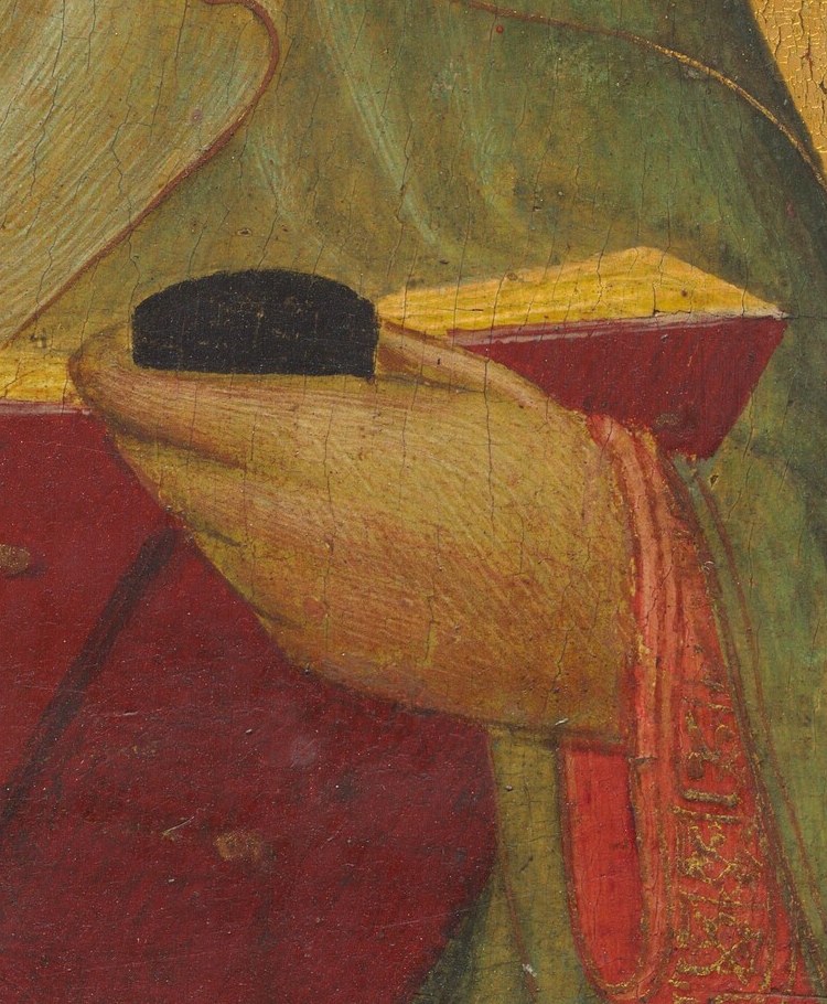 The book in his hand symbolizes his role as an evangelist.