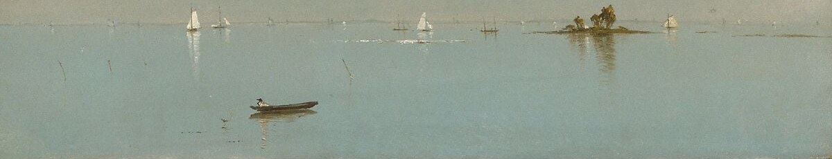Kensett's Luminist signature: glass-flat water that mirrors sky tones, suggesting the sea has exhaled after the storm's agitation