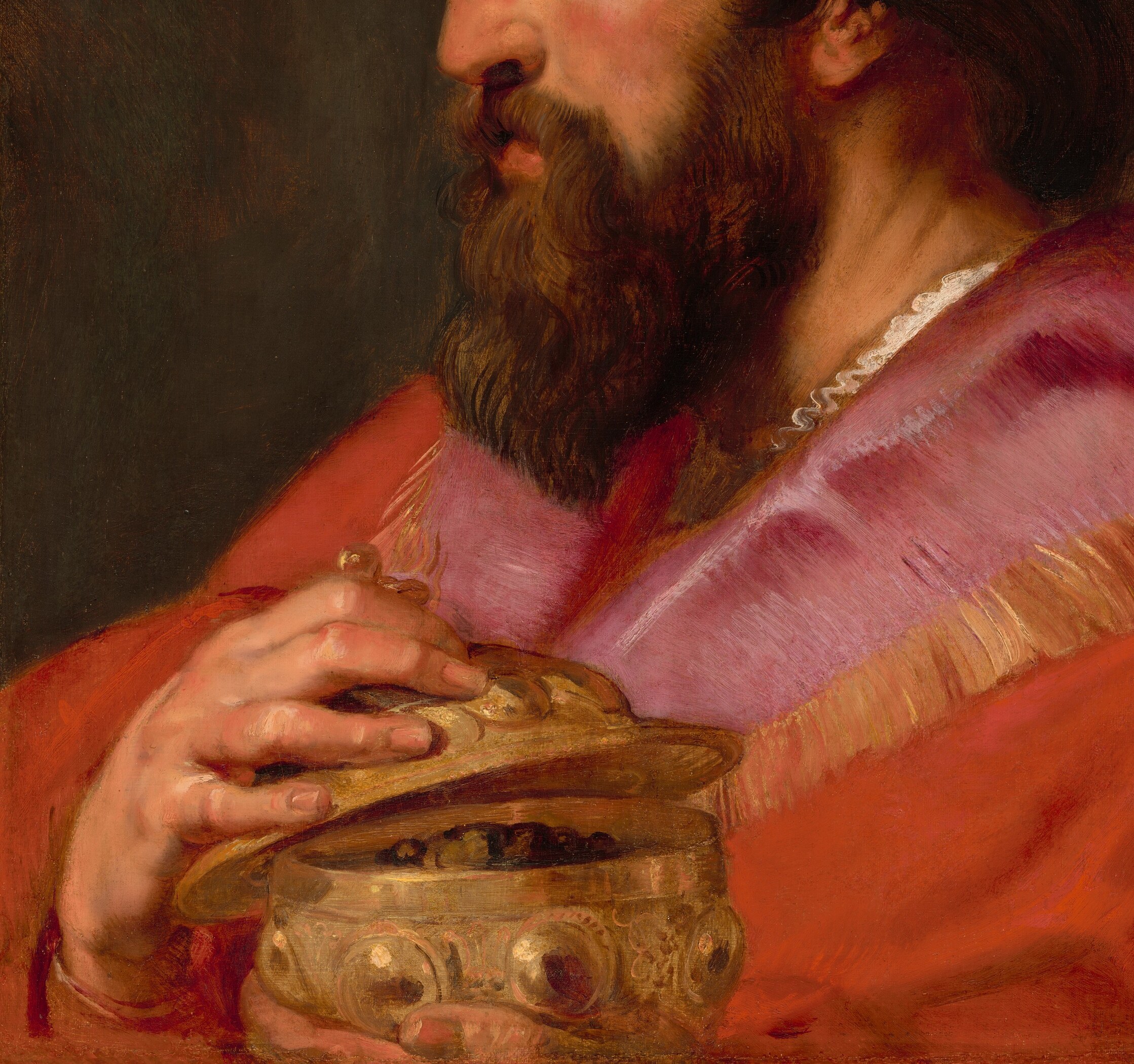 But look closely at this king's crimson robe.