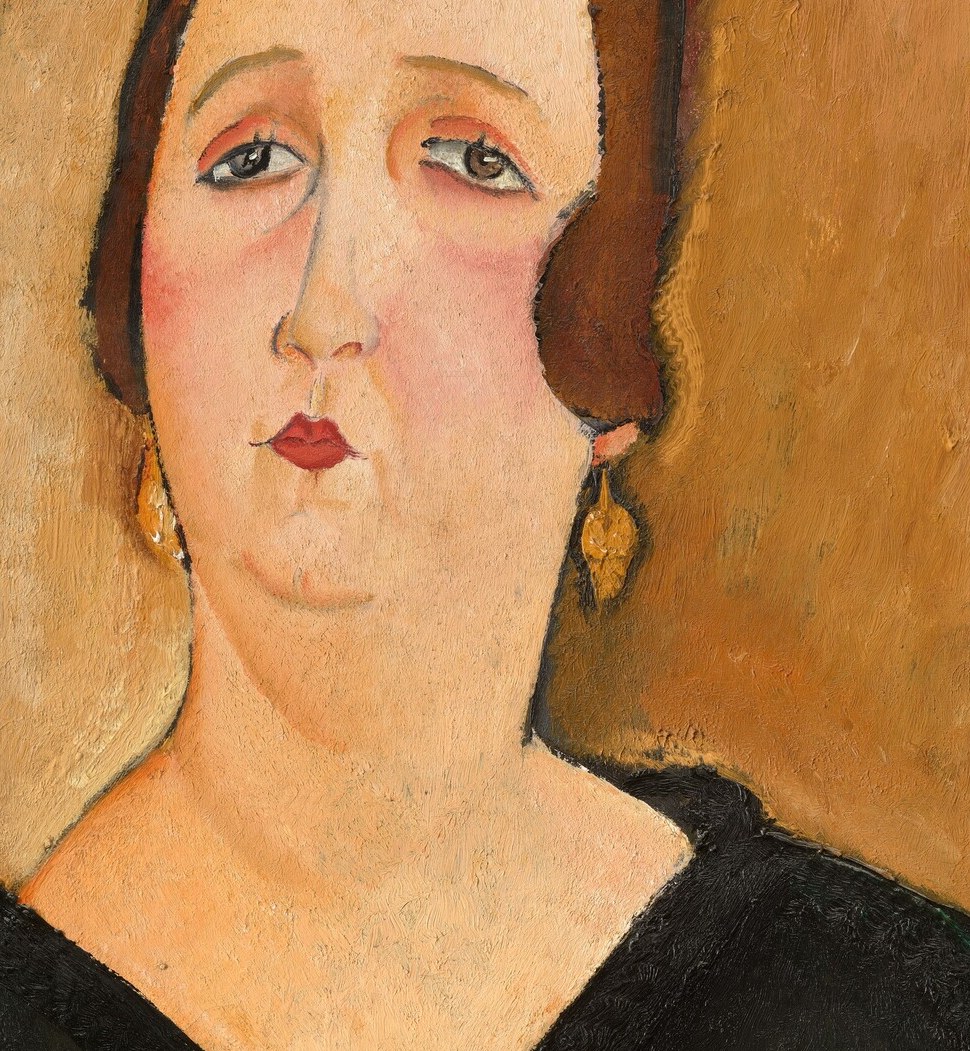 This woman, painted in 1918, looks directly at us.