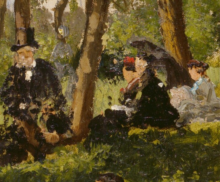 The painter captures the bustling atmosphere of a social event.