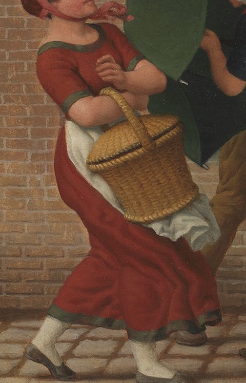 Notice how the wind presses against her red dress.