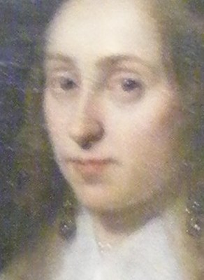 Her gaze meets the painter directly.