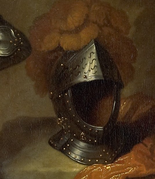 The plumed helmet suggests readiness for battle.