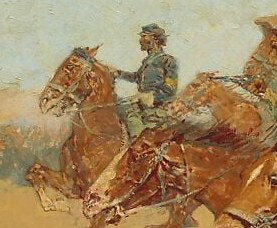 The horse's strained breath is visible in the cold air.