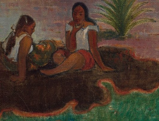 Another cradles a child, a quiet moment of domestic life.