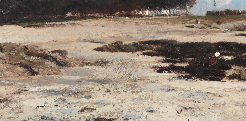His brushstrokes were quick, almost scraped onto the canvas.