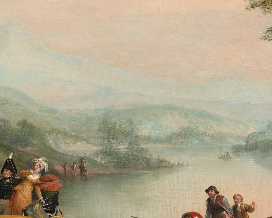 Notice the figures, small but central to the title: 'Mishap at the Ford'.