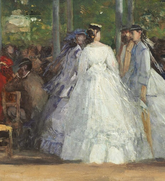 Notice her voluminous white dress, a true statement of fashion.