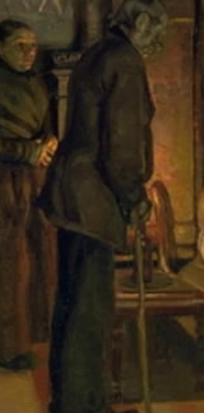 A man stands nearby, a stoic observer.
