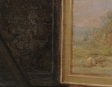 He paints a landscape with figures.