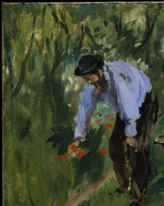 He paints the family in the garden. Look at Claude, in the back.