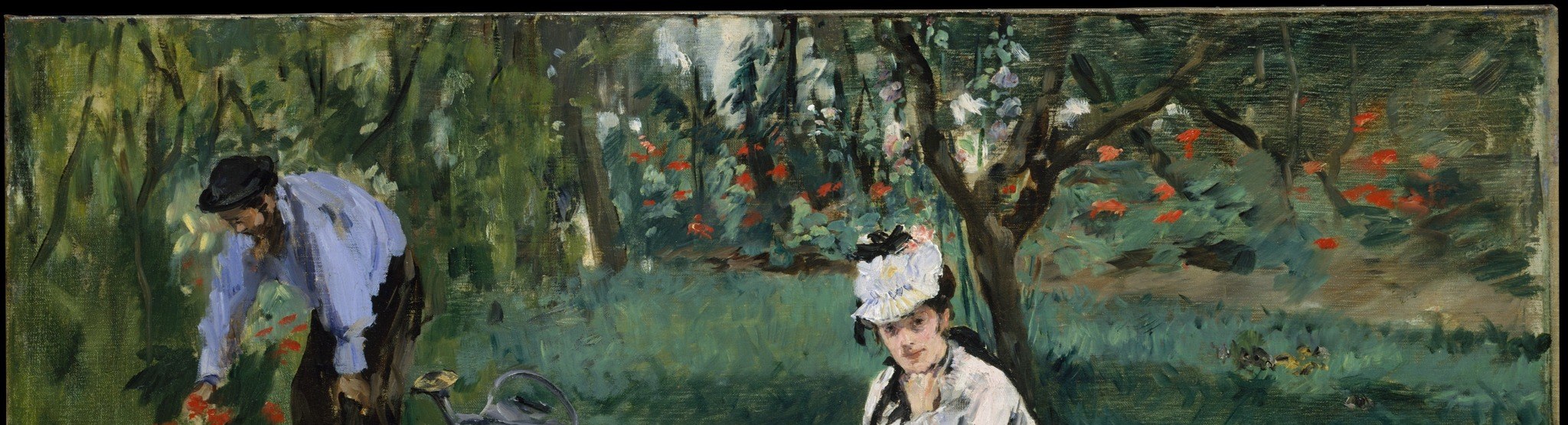 Behind her, a flat wall of green. This is Monet's own painting technique.
