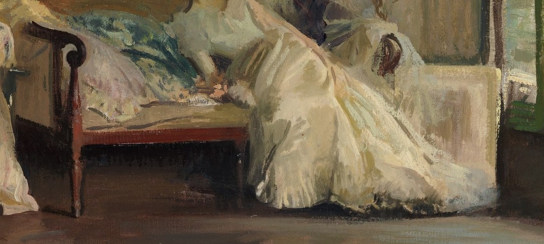 Its rich color provides a strong anchor and contrast to the lighter tones of the figure and surroundings.