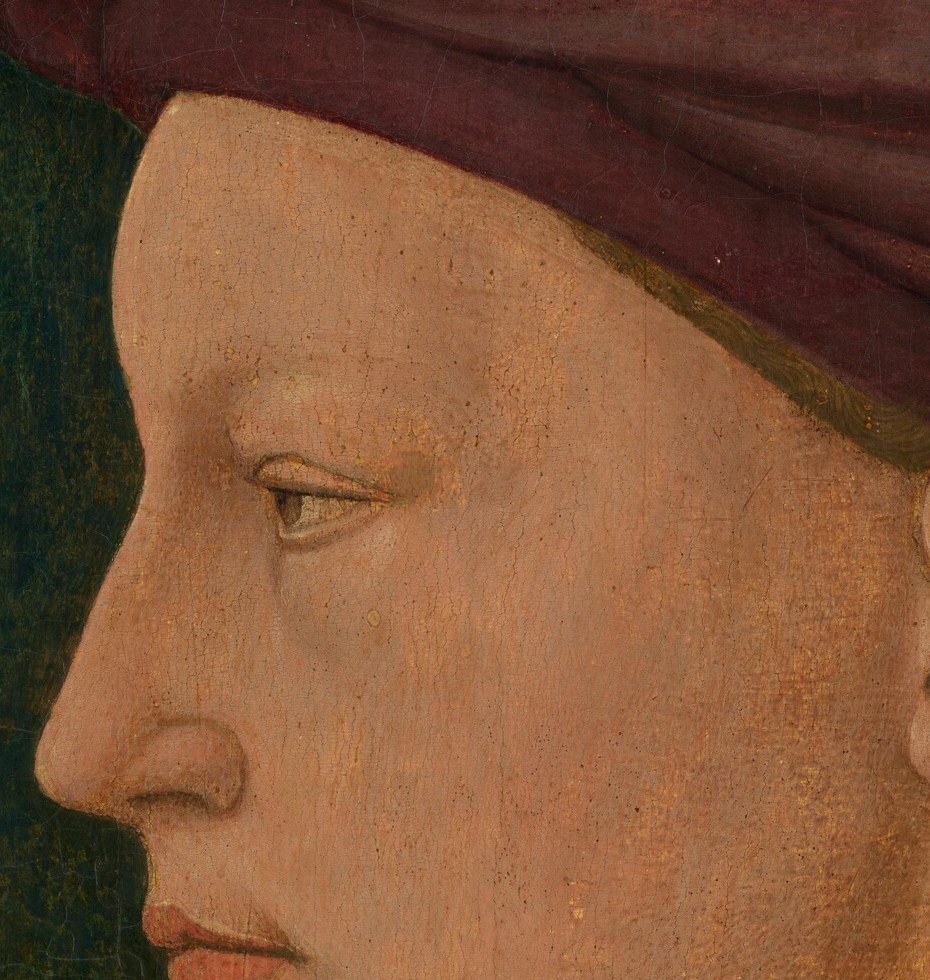 The nose is the most individualising feature in a profile portrait; its precise ridge and nostril flare would have identified the sitter to contemporaries who knew him