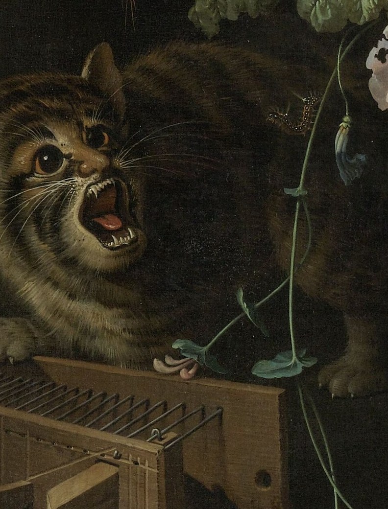 Its wide-open mouth and wide eyes convey a sudden shock or terror, adding a dramatic narrative element.