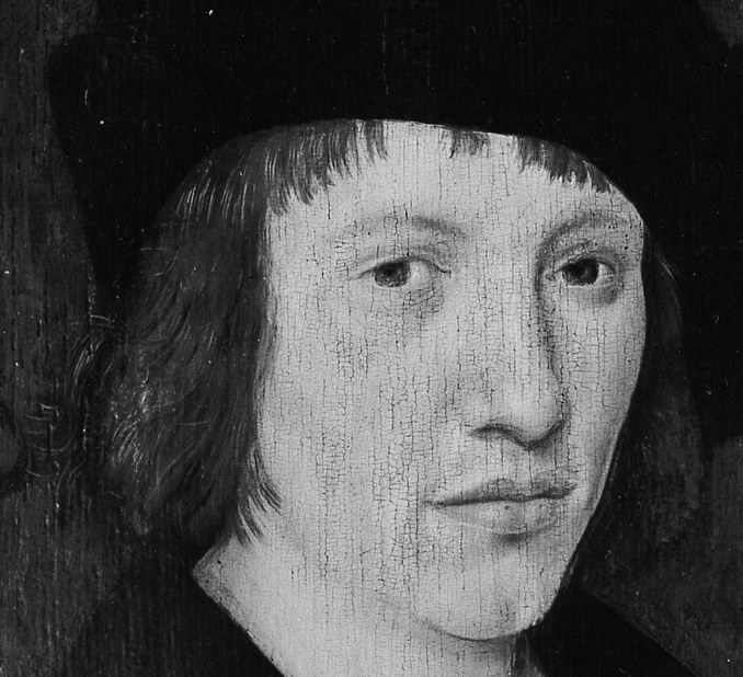 The painter used dramatic light to highlight his face.