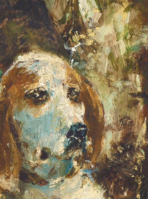 The expressive eyes and slightly cocked head suggest curiosity and intelligence, drawing the viewer into the dog's perception.
