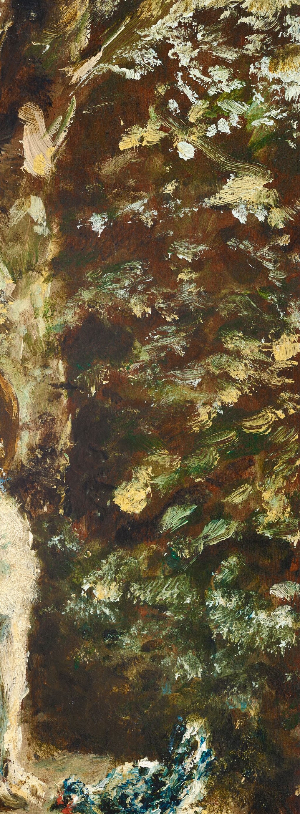 Even the background foliage shimmers with impasto strokes.