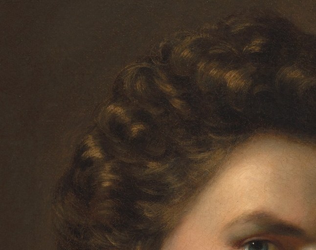 The rendering of the dark, voluminous curls adds texture and a sense of restless energy.