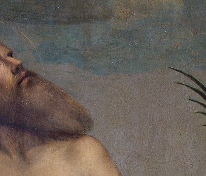 Saint Jerome looks up to heaven.