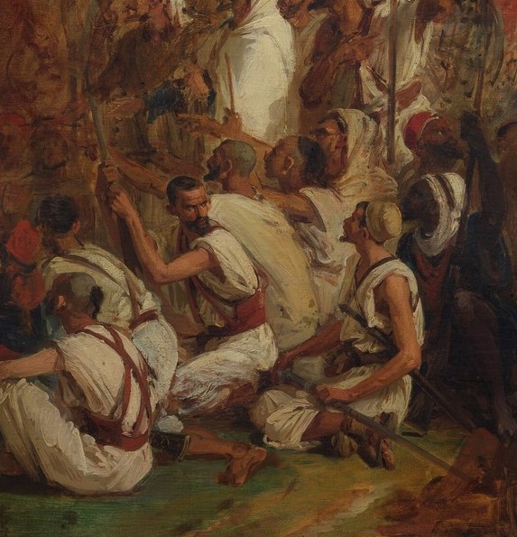 A Kabyle leader kneels in the foreground.