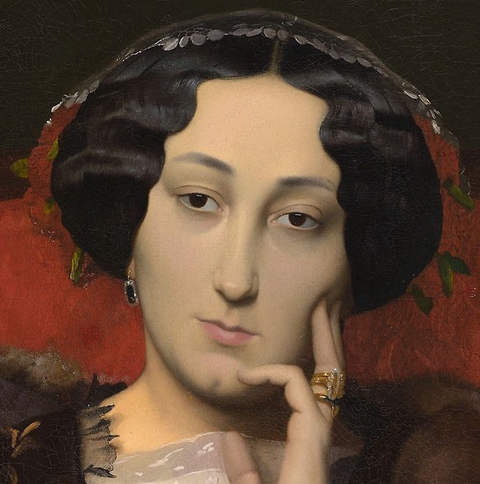 Her direct gaze and slightly downturned mouth convey a complex emotion, perhaps melancholy or deep thought.