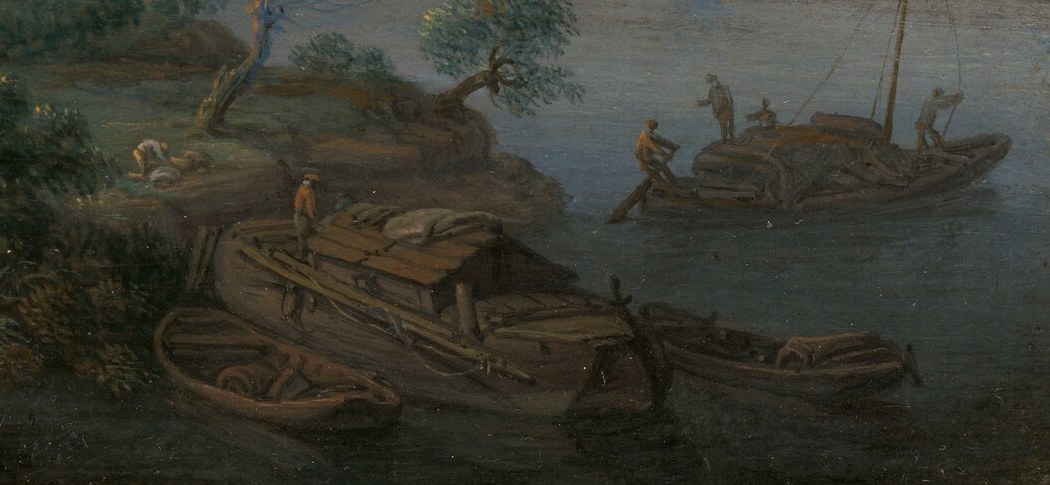 Boats drift by, carrying unknown passengers.