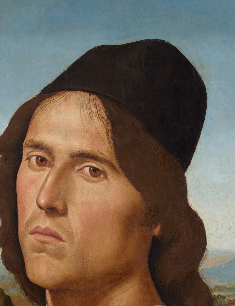 The psychological core of the portrait , slightly averted gaze, composed lips, and angular cheekbones convey the sitter's self-contained temperament; the turn of the head creates dynamic tension against a static body.