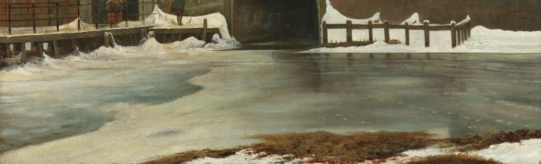 See the frozen canal, a silent thoroughfare.
