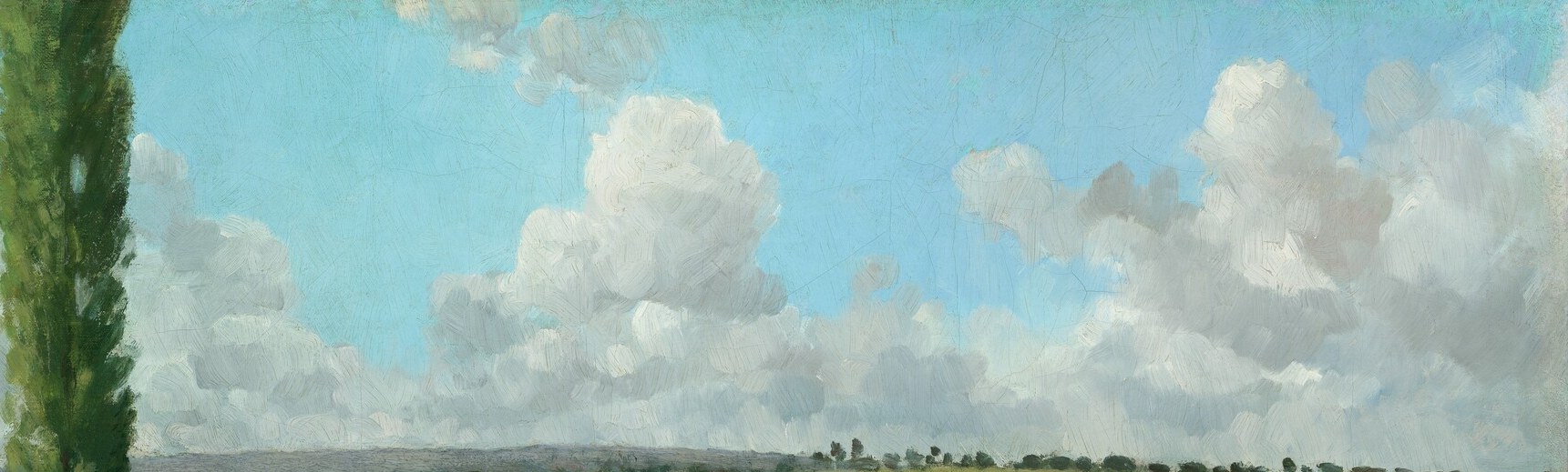 Freely painted cloud masses show Pissarro's shift from Barbizon somber skies toward the luminous, high-key palette Zola praised in his 1868 Salon review.