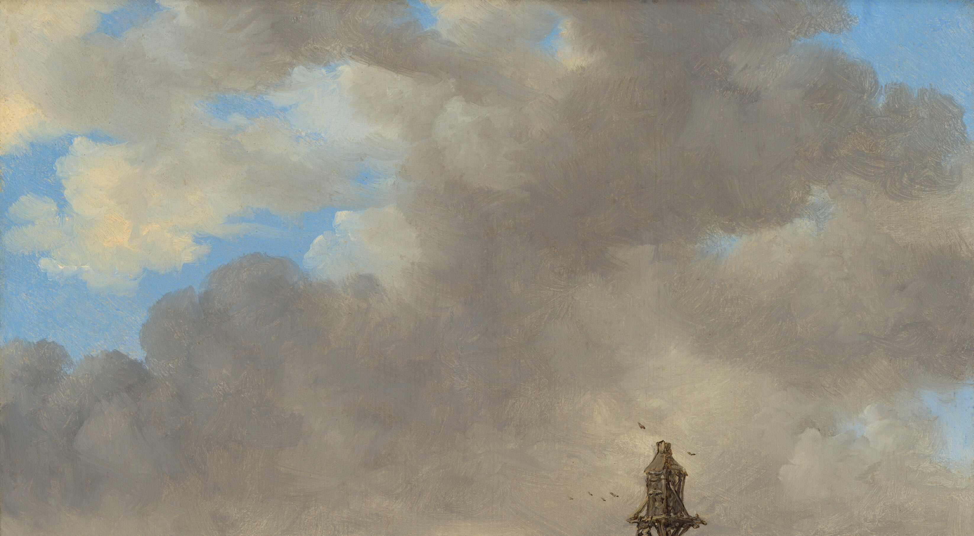 The sky is heavy with clouds, typical of a cold winter day.