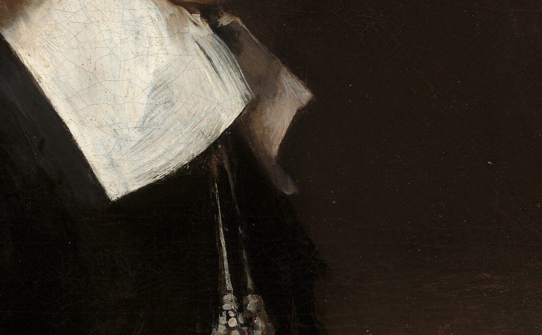 The only pure white in the composition; it anchors the light and draws the eye downward from the face, structuring the tonal hierarchy of the whole painting.