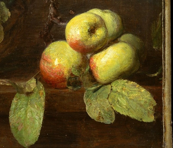A subtle memento mori: apples, symbol of decay.
