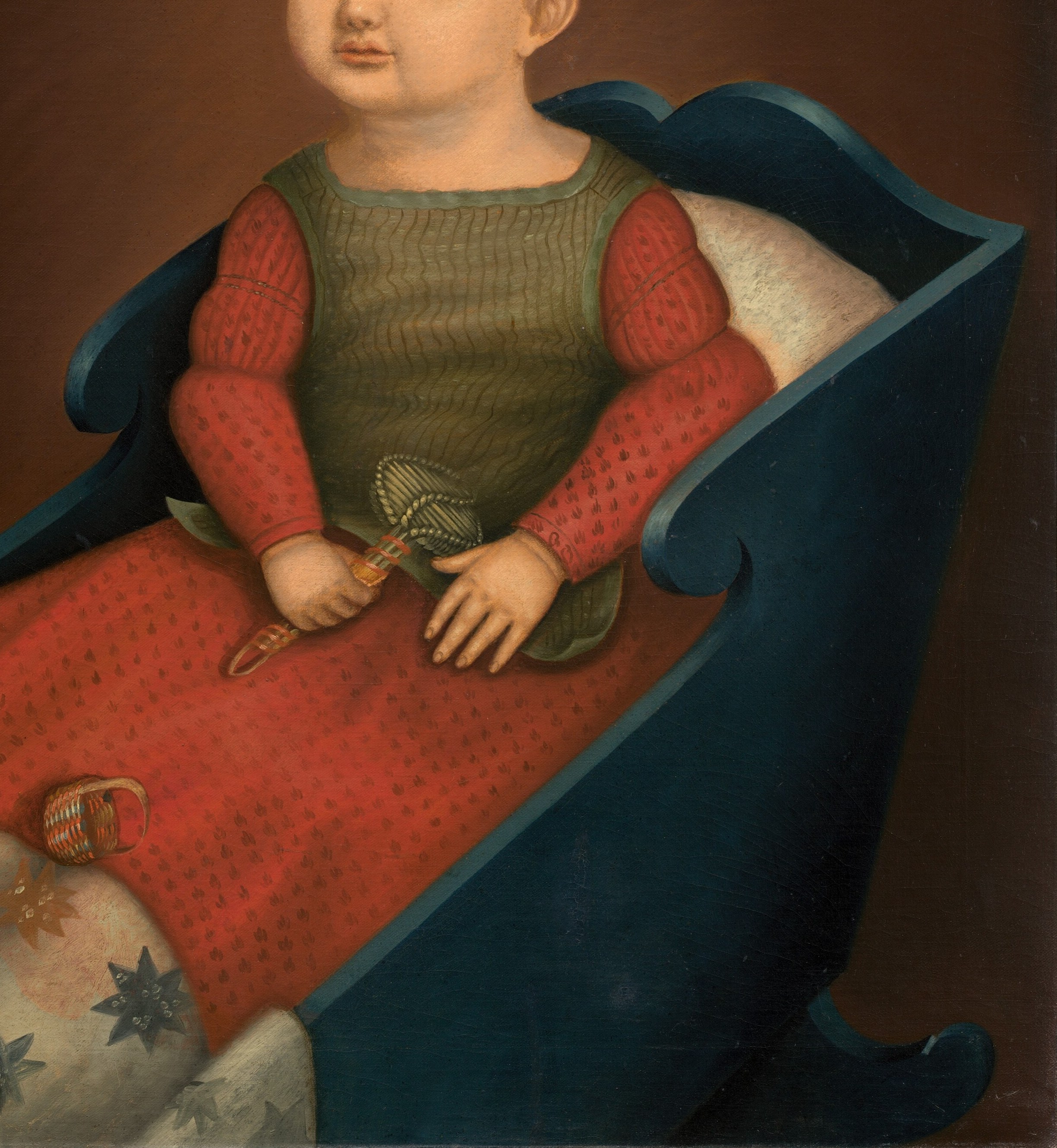 The stylized, curved form of the cradle creates a protective enclosure, emphasizing the theme of safety and care.