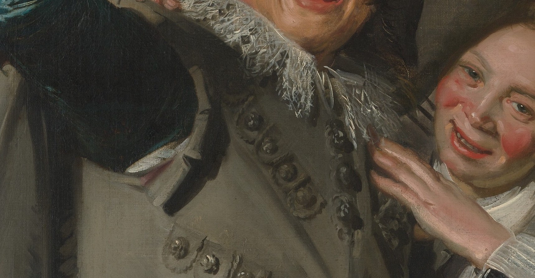 The crisp white collar anchors the mid-composition and marks social status; the flicked brushstrokes rendering the lace pattern are a bravura performance
