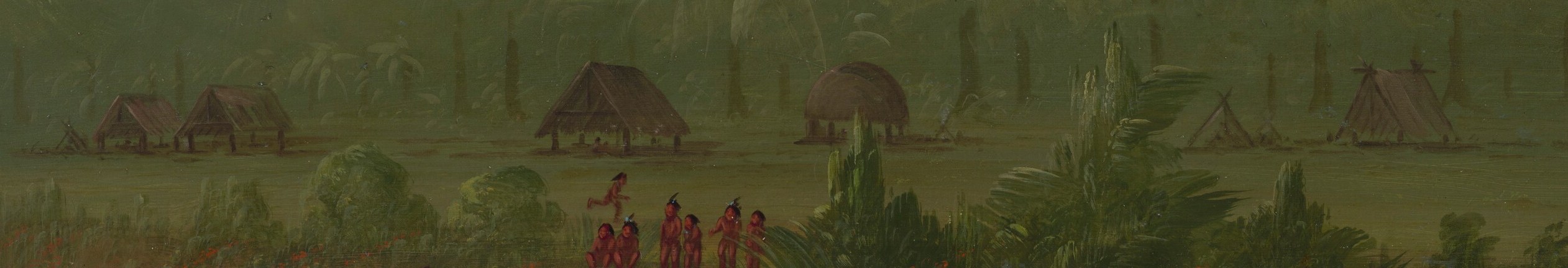 This painting, A Yahua Village, reflects his later work.