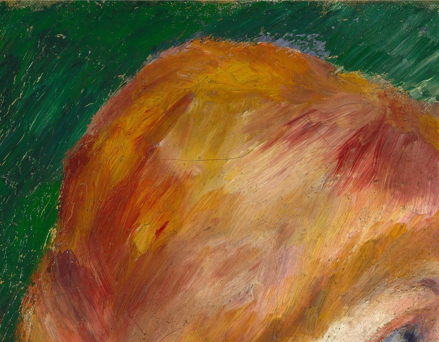 Look closely at the luminous texture of her auburn hair.