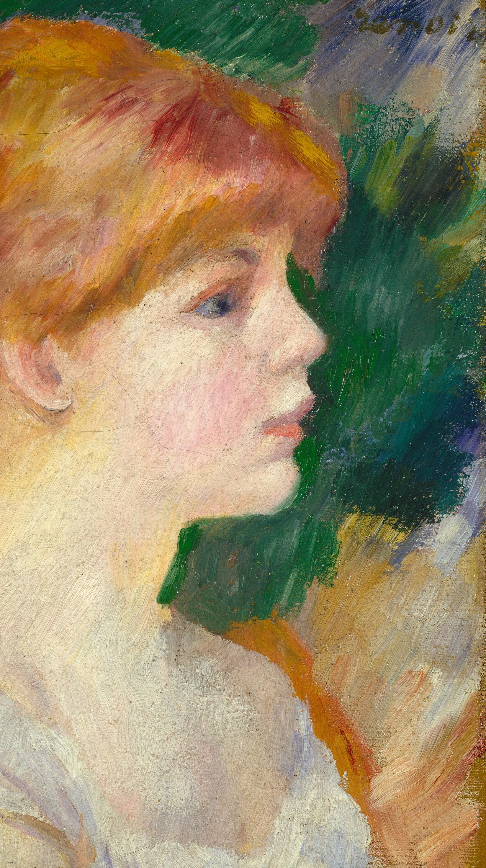 Renoir created this rich green background with loose, fast strokes.