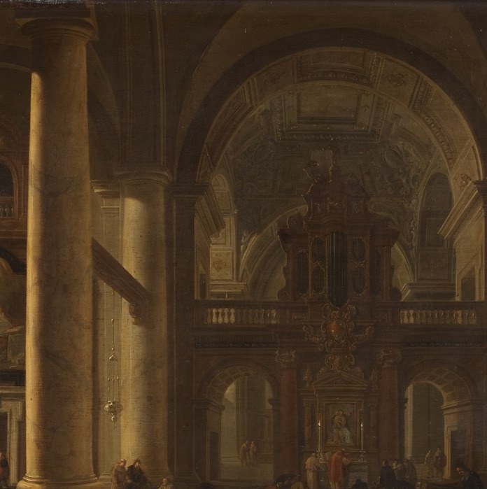 The arch acts as a theatrical proscenium that separates the dim nave from the radiant sanctuary, staging the transition from secular to sacred.