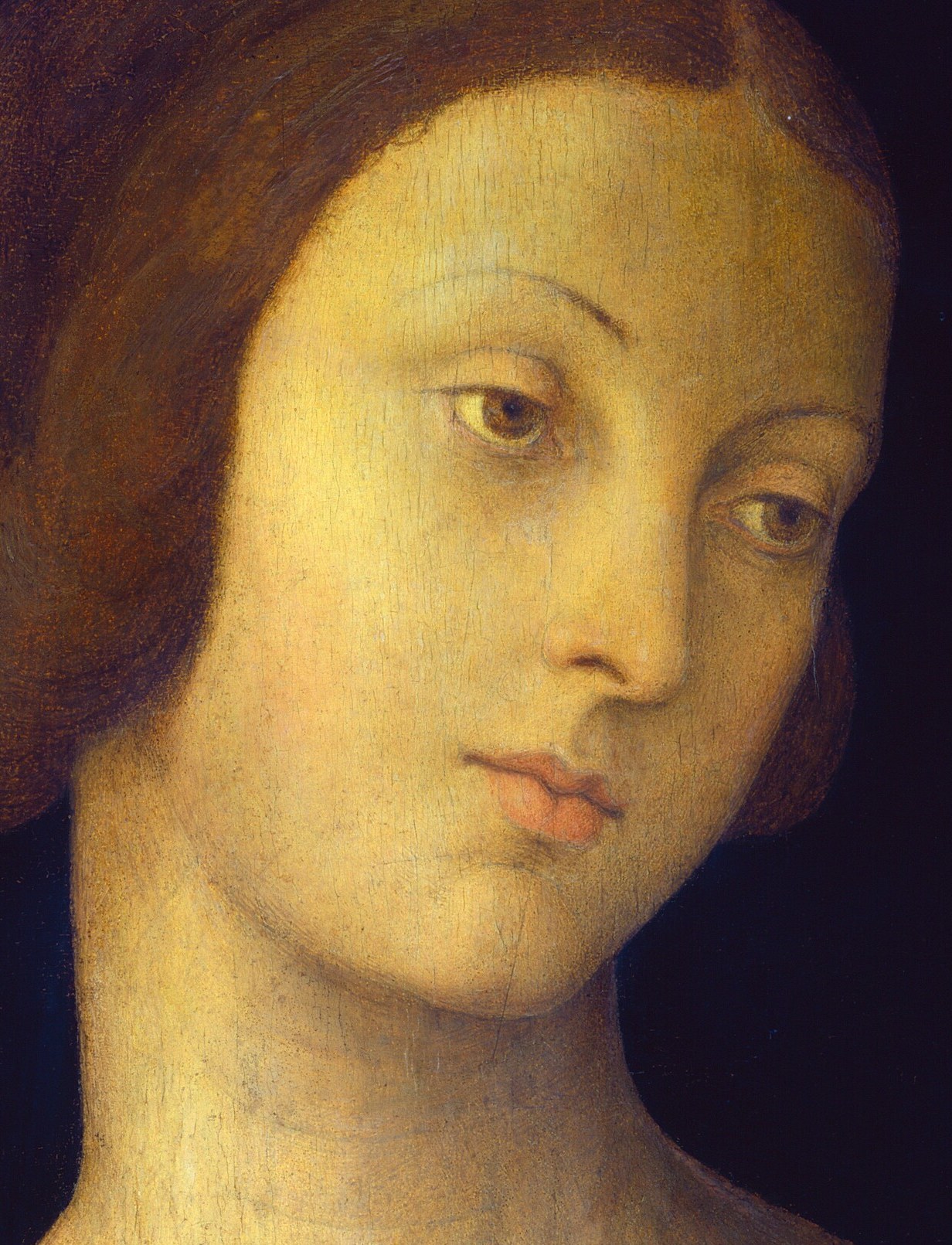 Notice her serene, almost Mona Lisa-like expression.
