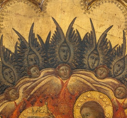 Christ places a crown on the Virgin's head.