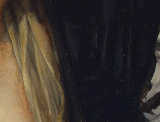 The artist used impasto in the hair and lace.