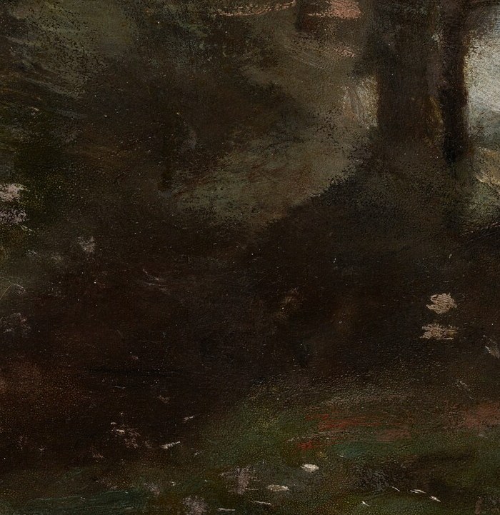 Her posture and simple attire suggest a rural laborer, grounding the scene in everyday life.