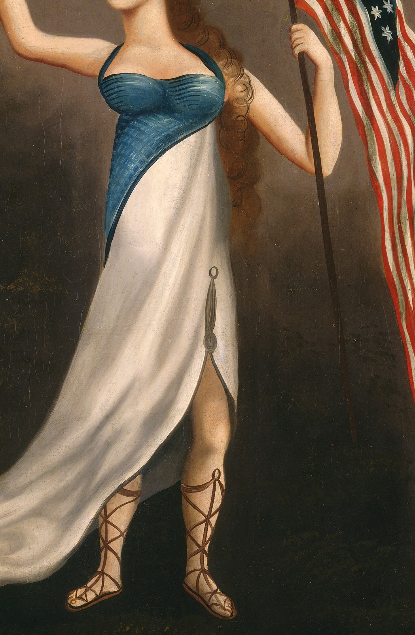 The artist painted the gown to flow like liquid.
