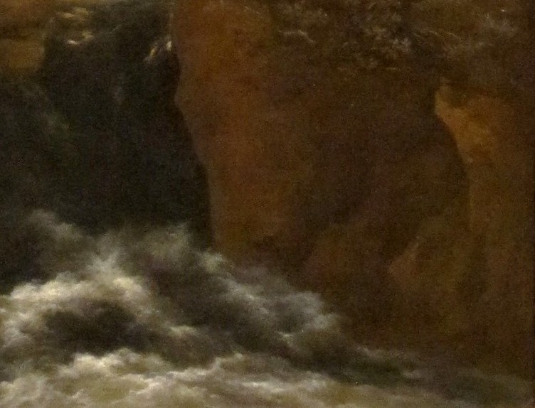 The scene is all turbulent water and heavy, brooding clouds.