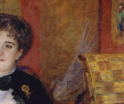 Her composed, self-possessed expression projects the authority of a salon hostess who decided careers; the Impressionist softness keeps her approachable rather than stiff.