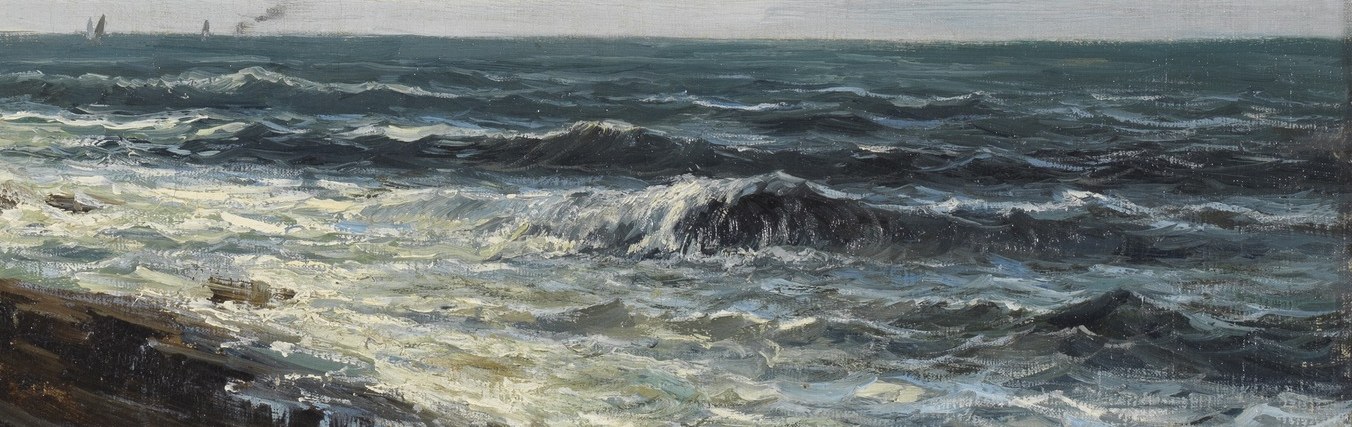 Notice the turbulent sea, a key feature of his coastal works.