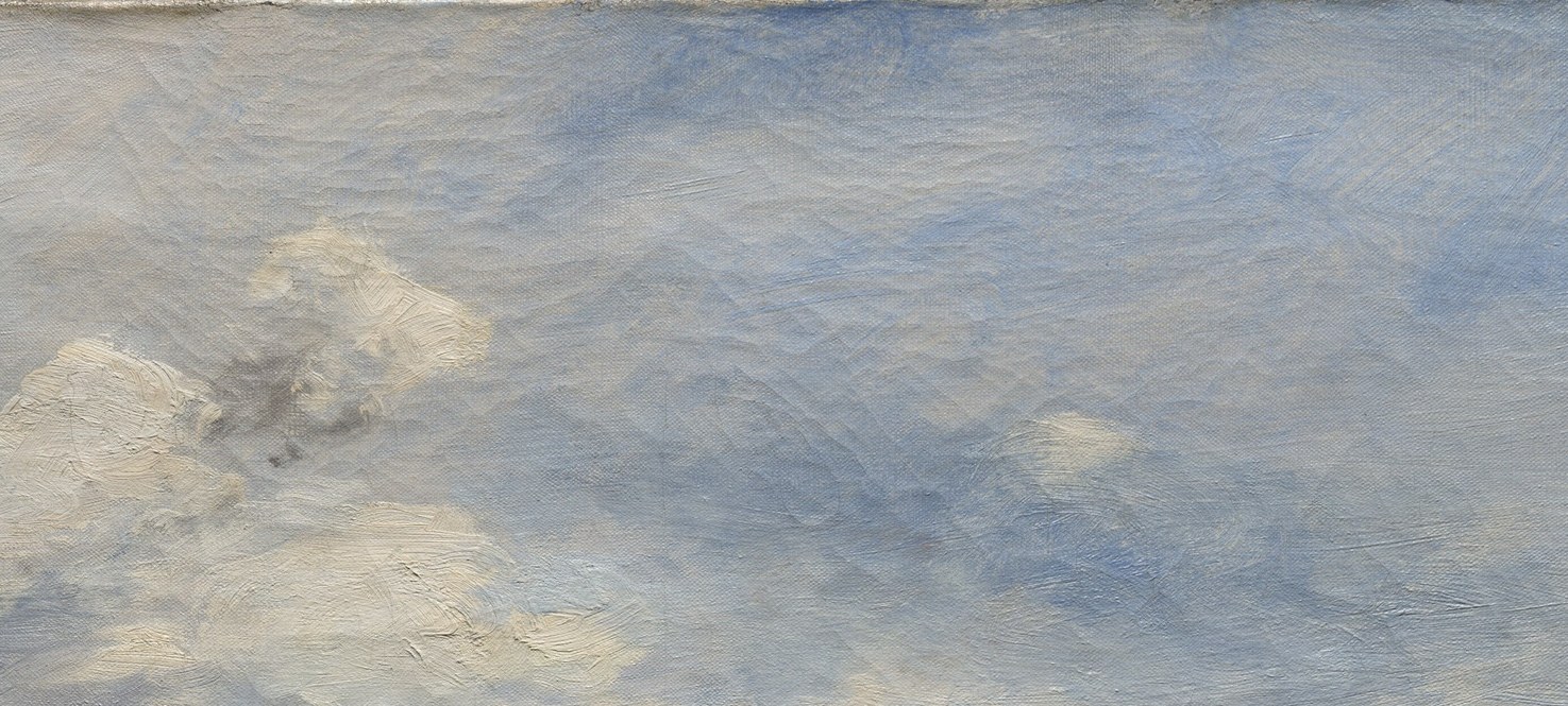 Jongkind treats the sky as the true subject; these loosely applied white and grey clouds show the proto-Impressionist brushwork that directly inspired Monet's skies.